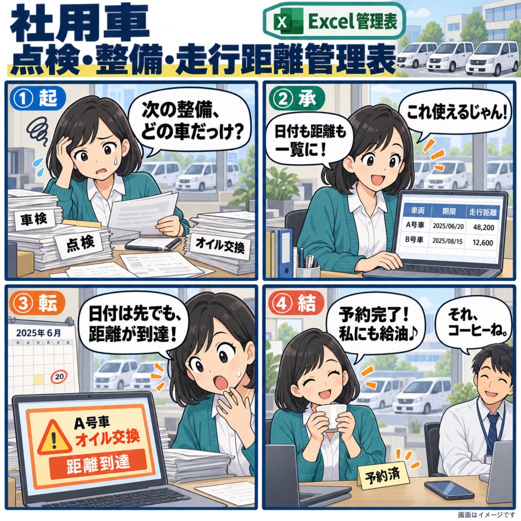 社用車 点検・整備・走行距離管理表 / Company Vehicle Inspection, Maintenance, and Mileage Log