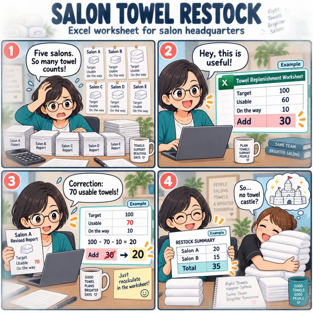 美容室本社の店舗別タオル補充数 集計表 / Hair Salon Headquarters: Towel Replenishment Quantity Summary by Location