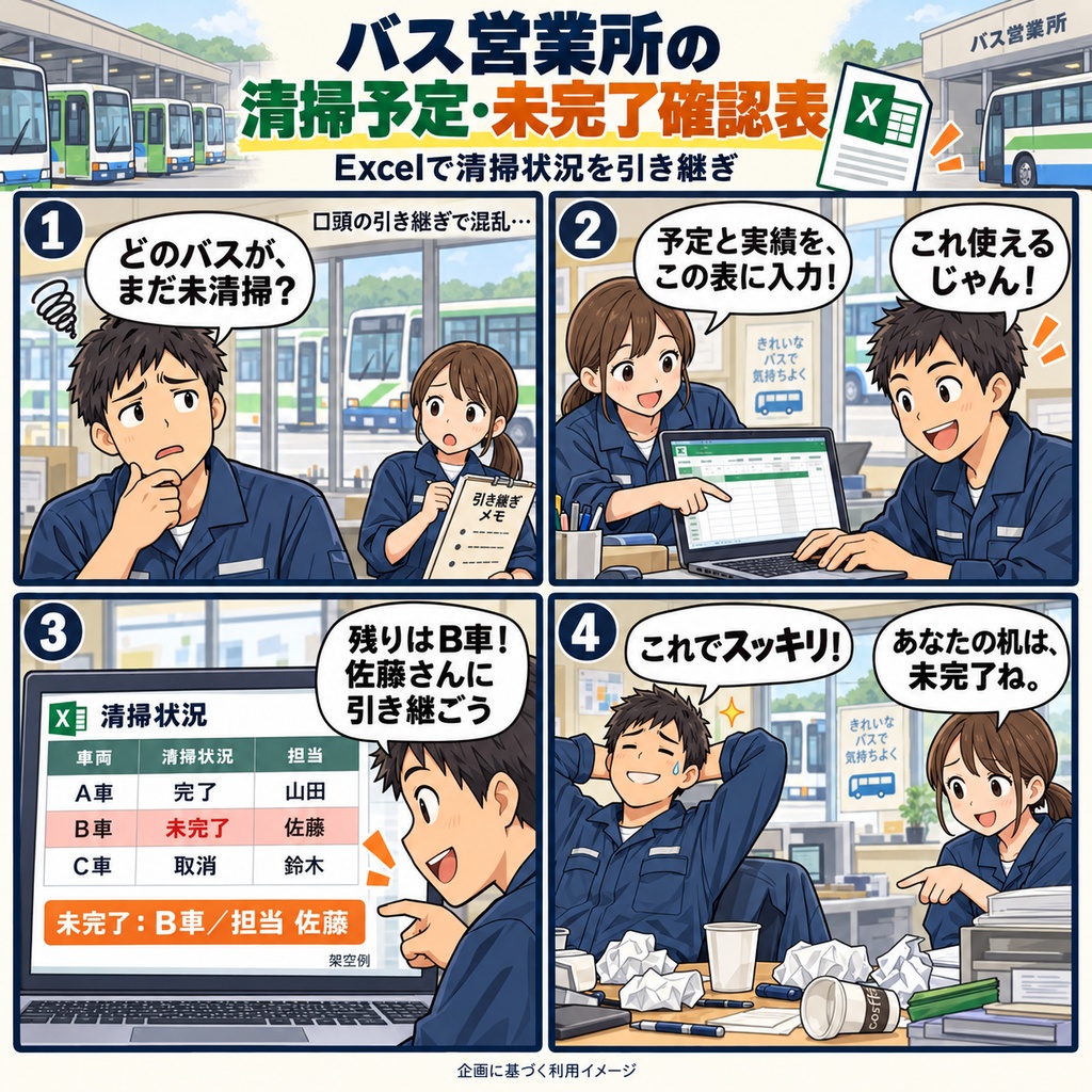 バス営業所の清掃予定・未完了確認表 / Bus Depot Cleaning Schedule and Outstanding Tasks Checklist