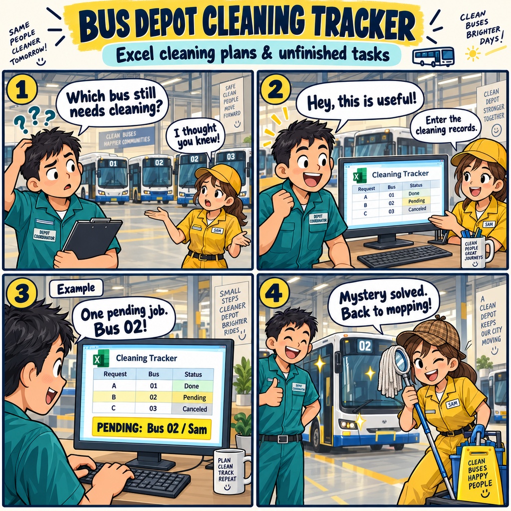 バス営業所の清掃予定・未完了確認表 / Bus Depot Cleaning Schedule and Outstanding Tasks Checklist