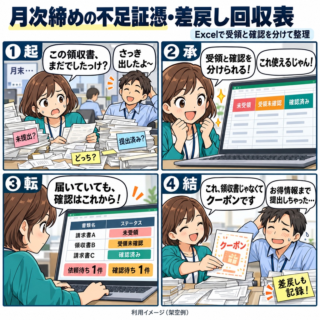月次締めの不足証憑・差戻し回収表 / Month-End Close Missing and Returned Supporting Documents Tracker