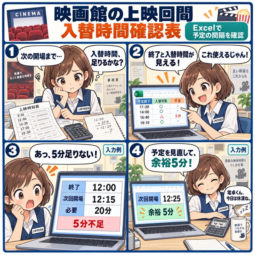 映画館の上映回間 入替時間確認表 / Cinema Screening Changeover Time Checklist