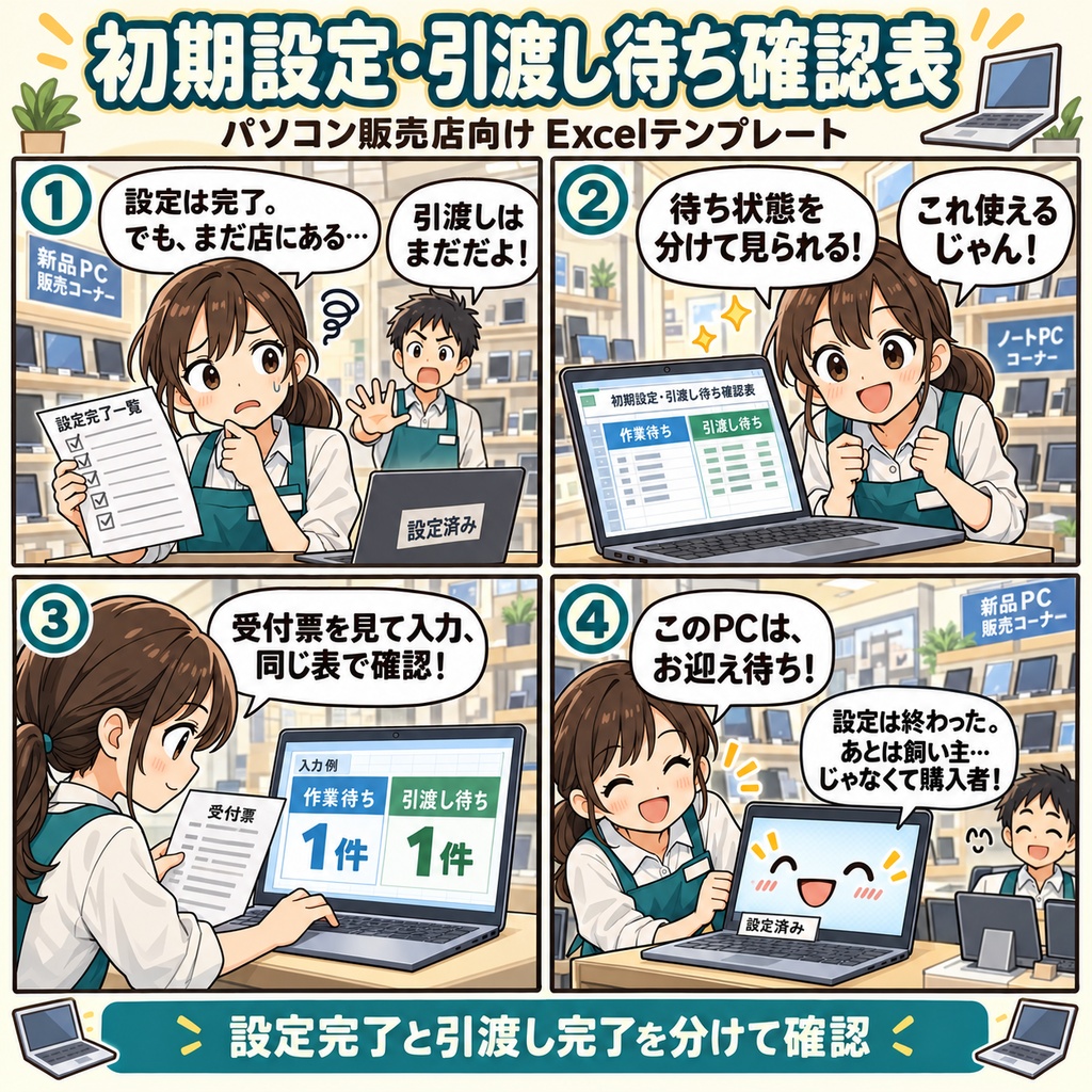 パソコン販売店の初期設定・引渡し待ち確認表 / Initial Setup and Pending Handover Checklist for Computer Retailers