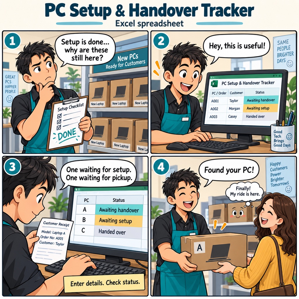 パソコン販売店の初期設定・引渡し待ち確認表 / Initial Setup and Pending Handover Checklist for Computer Retailers