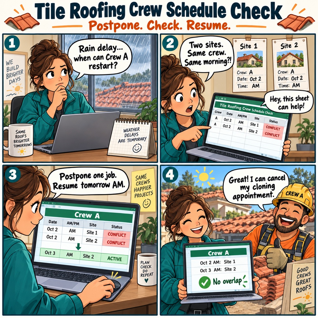 瓦屋根工事の班別 延期・再開予定重複確認表 / Tile Roofing Work: Crew-by-Crew Postponement and Resumption Schedule Overlap Checklist