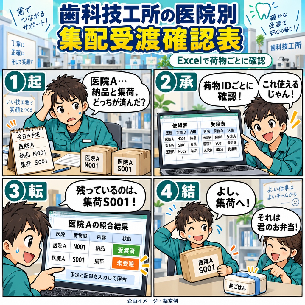 歯科技工所の医院別 集配受渡確認表 / Dental Laboratory Pickup and Delivery Confirmation Form by Clinic