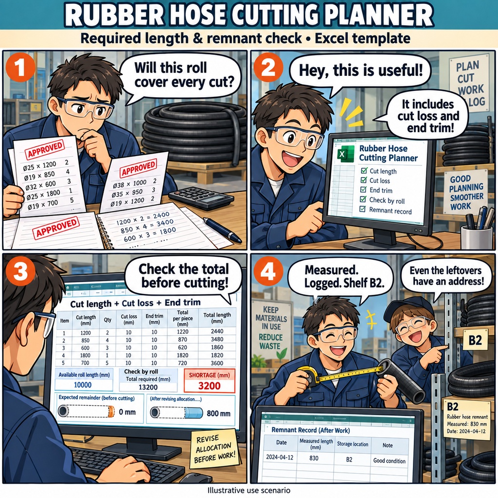 ゴムホースの必要長さ・残材確認表 / Rubber Hose Required Length and Leftover Material Checklist