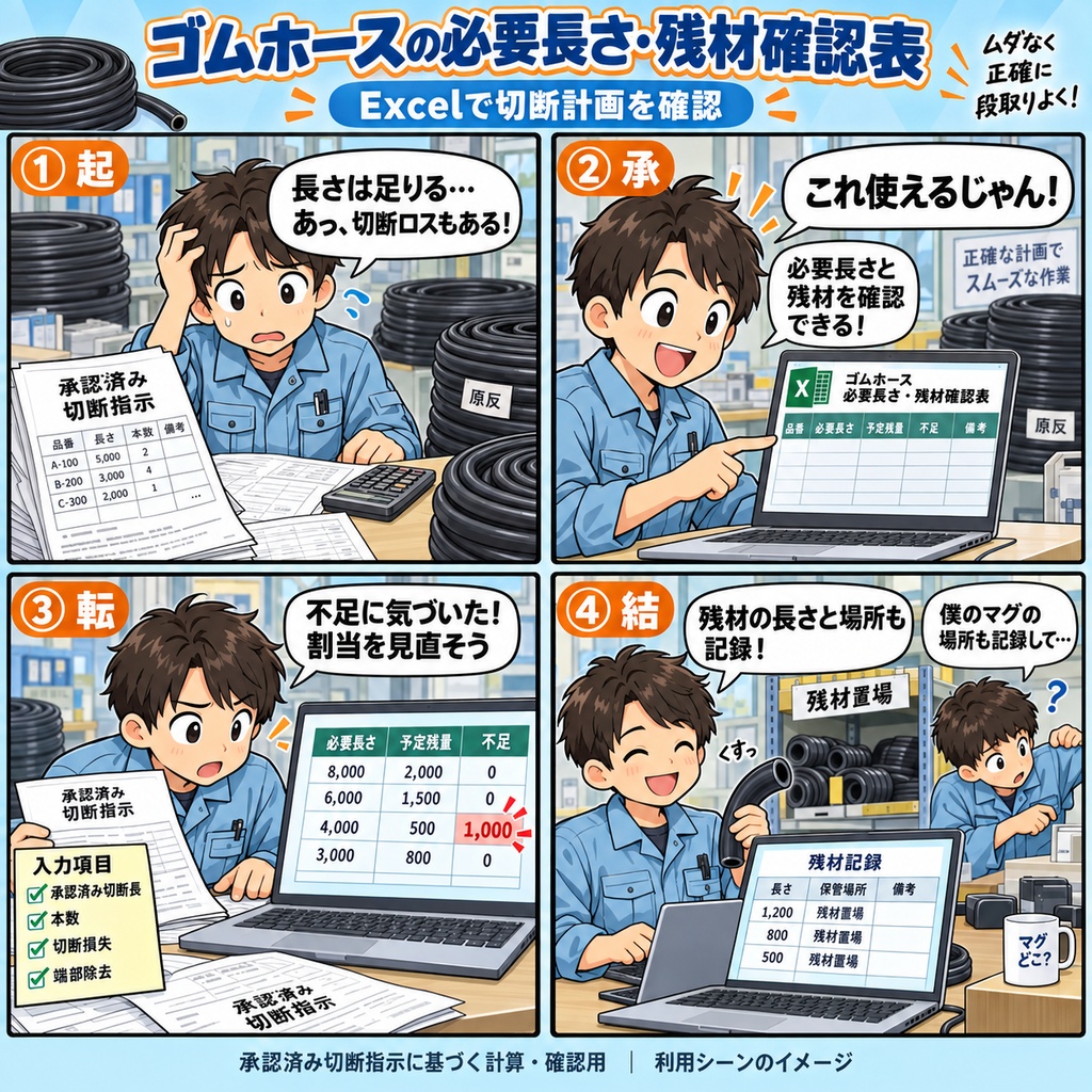 ゴムホースの必要長さ・残材確認表 / Rubber Hose Required Length and Leftover Material Checklist