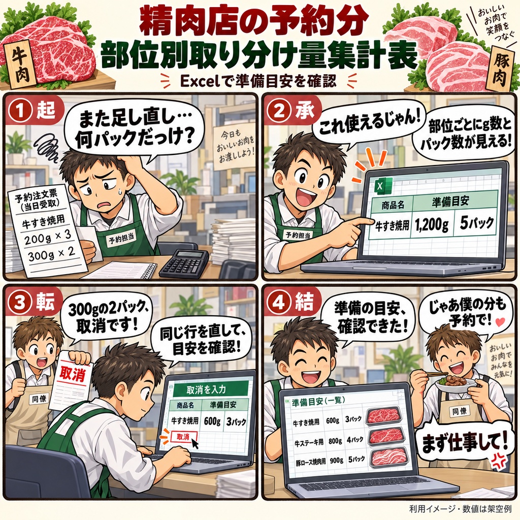 精肉店の予約分 部位別取り分け量集計表 / Butcher Shop Pre-Order Summary: Quantities to Set Aside by Meat Cut