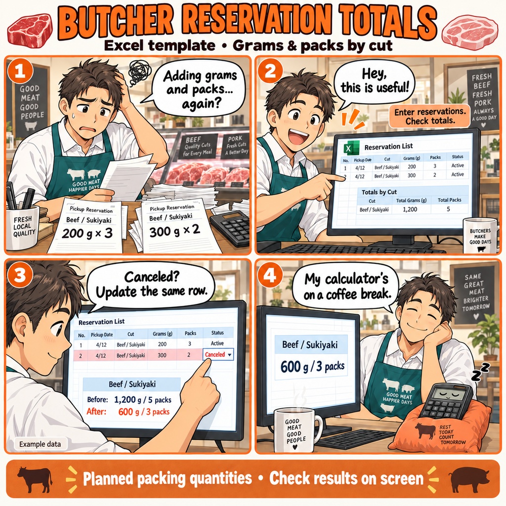精肉店の予約分 部位別取り分け量集計表 / Butcher Shop Pre-Order Summary: Quantities to Set Aside by Meat Cut