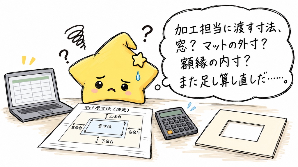 額縁製造のマット外寸計算｜窓寸法・4辺余白・マット外寸 Excel