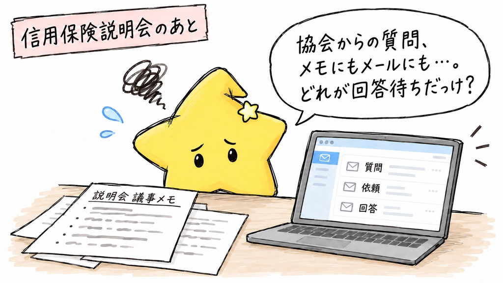 信用保険説明会の一般質問管理｜回答待ち・期限超過・回答原文の所在 Excel