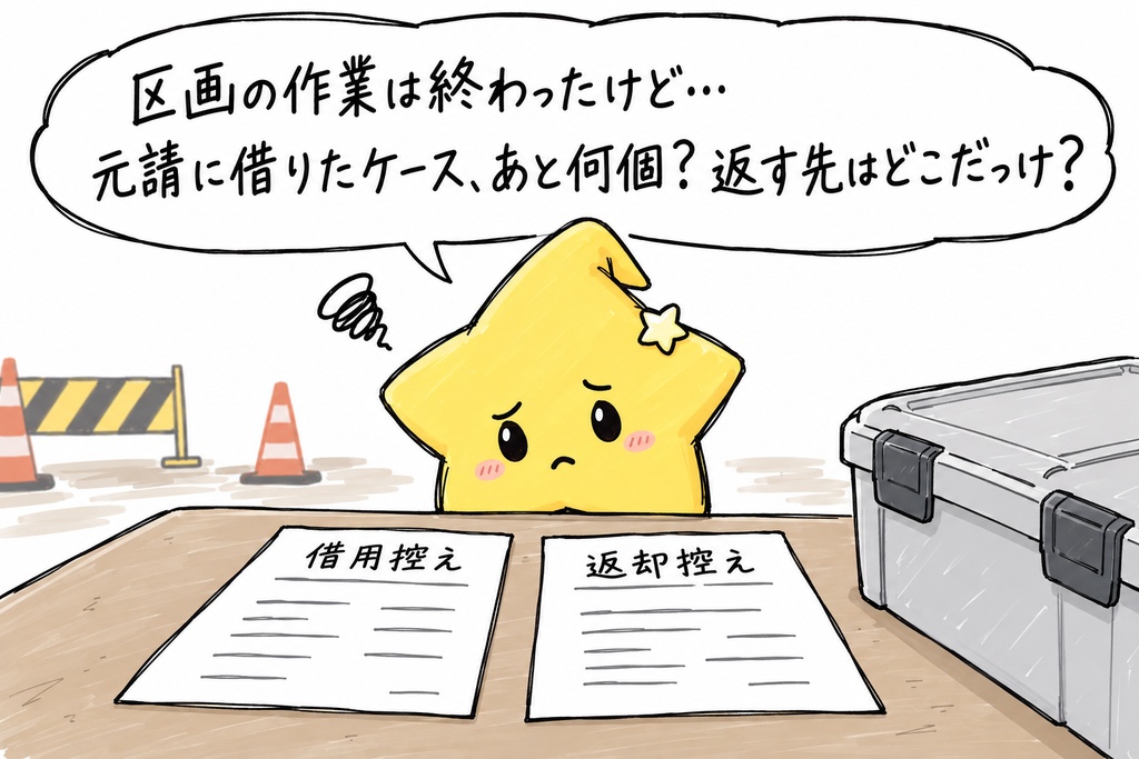 現場の元請貸与品返却確認｜未返却数・返却先・借用と返却の控え参照 Excel