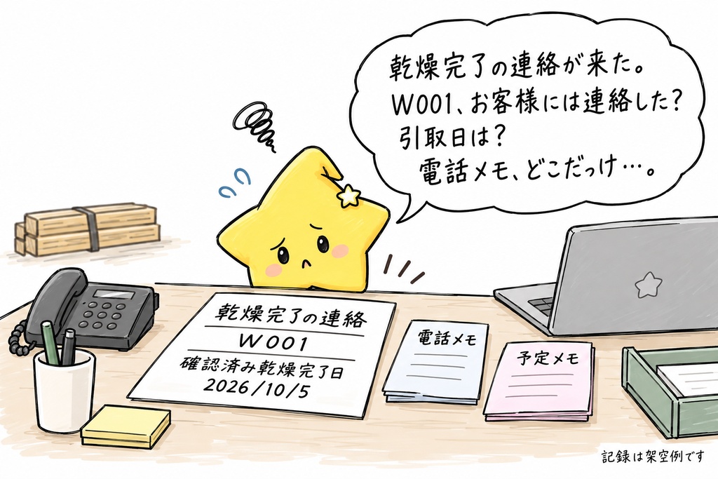 木材受託乾燥の完了連絡・引取管理｜完了連絡待ち・引取予定未確認・引取待ち Excel