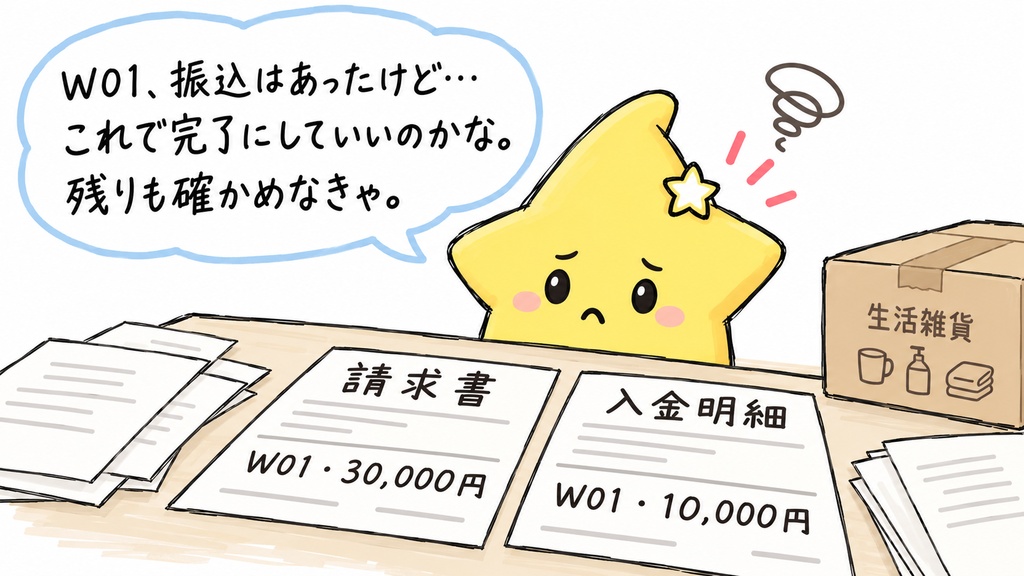 請求別の一部入金確認（生活雑貨卸向け）｜入金累計・残額・期限超過 Excel