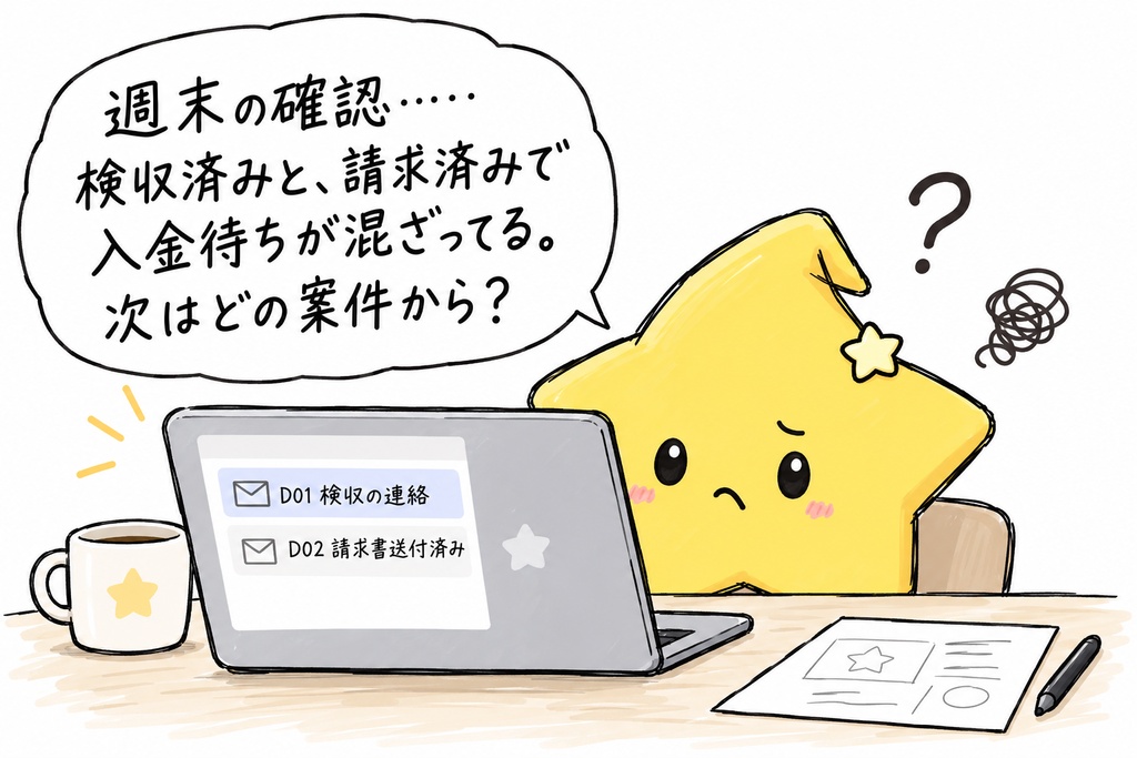 デザイン受託の最終精算確認｜請求待ち・入金待ち・期限超過・残額 Excel
