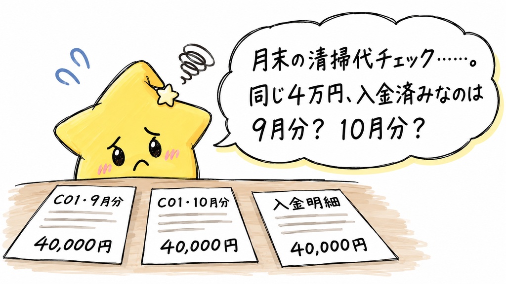 月額清掃契約の請求・入金管理｜対象月別の請求待ち・期限超過・残額 Excel