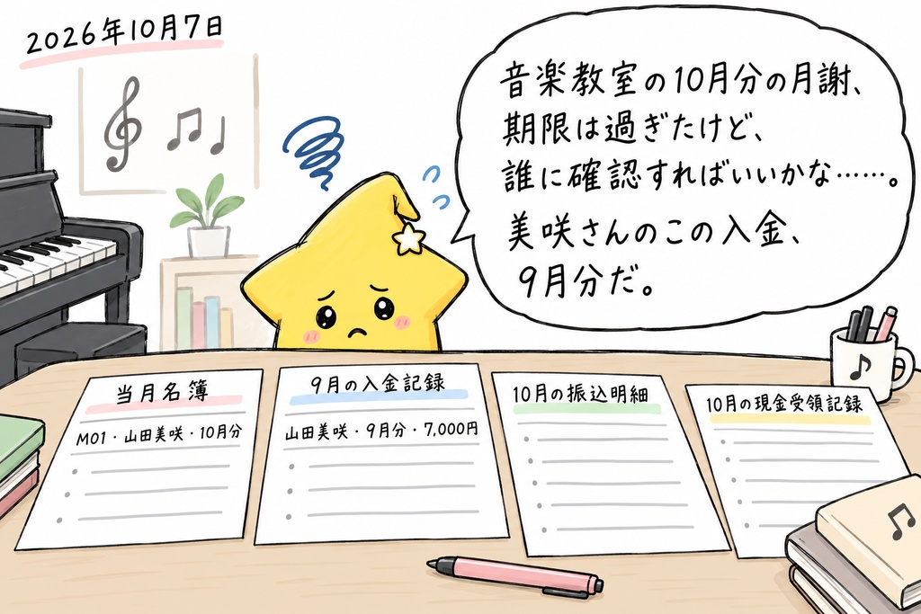 音楽教室の月謝未入金確認｜生徒別の未入金・一部入金・残額 Excel