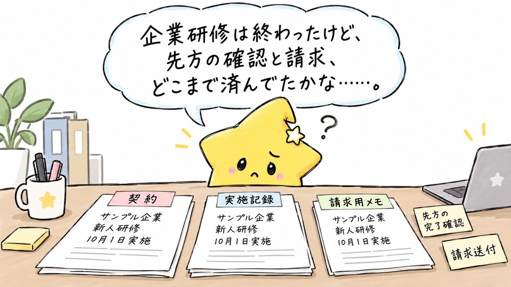 企業研修の請求・入金管理｜条件確認待ち・請求待ち・入金待ち・残額 Excel