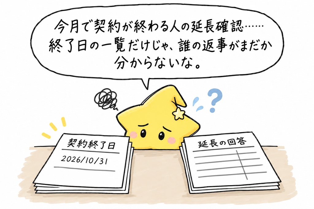 SES契約終了前の延長回答確認|回答区分・確認期限までの日数・要確認理由 Excel