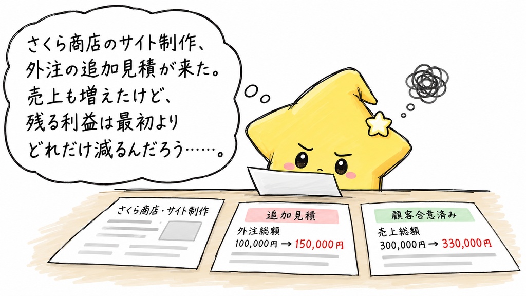 Web受託制作の外注追加後の予定粗利確認｜当初粗利・現在粗利・粗利増減 Excel