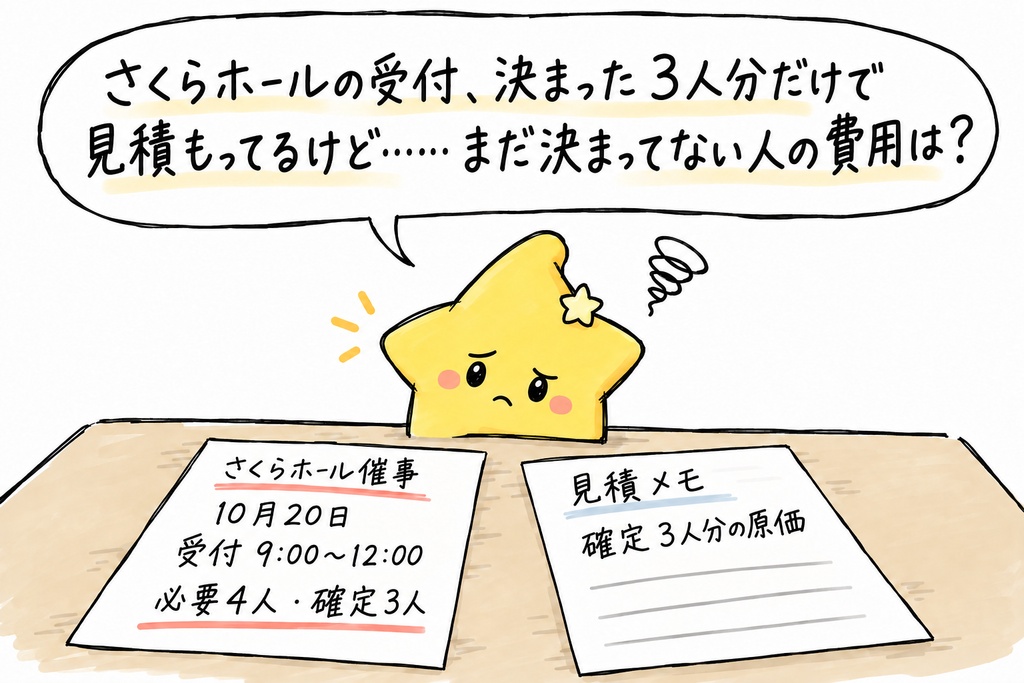 イベントスタッフの手配管理|枠別の不足人数・予定原価・直接原価差額 Excel