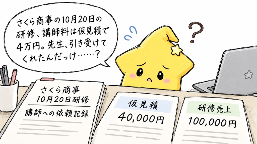 企業研修の講師手配確認｜講師手配状態・予定原価・予定粗利・採算状態 Excel