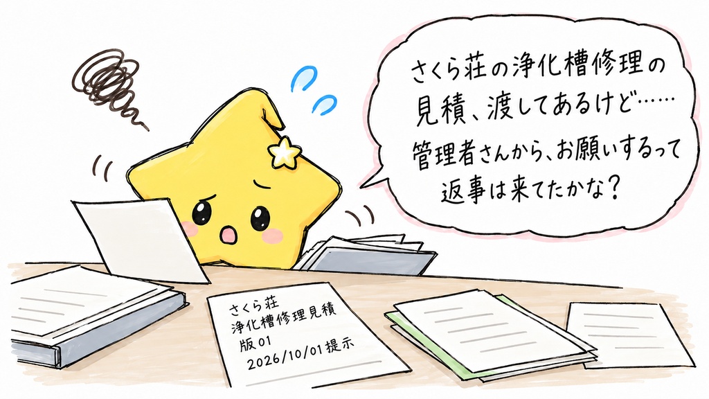 浄化槽保守点検の修理見積回答管理｜回答待ち・回答希望日超過・承諾記録・条件確認待ち Excel