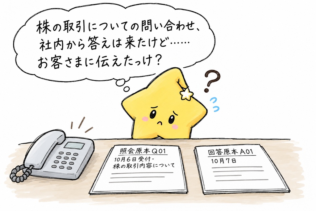証券取引照会の対応状況管理｜社内回答待ち・顧客連絡待ち・連絡記録あり Excel