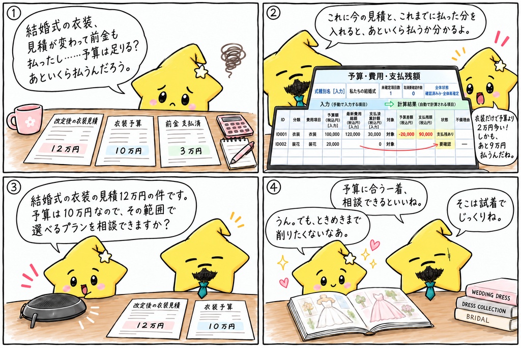 結婚式の費用管理|最新見積・予算差額・支払残額 Excel