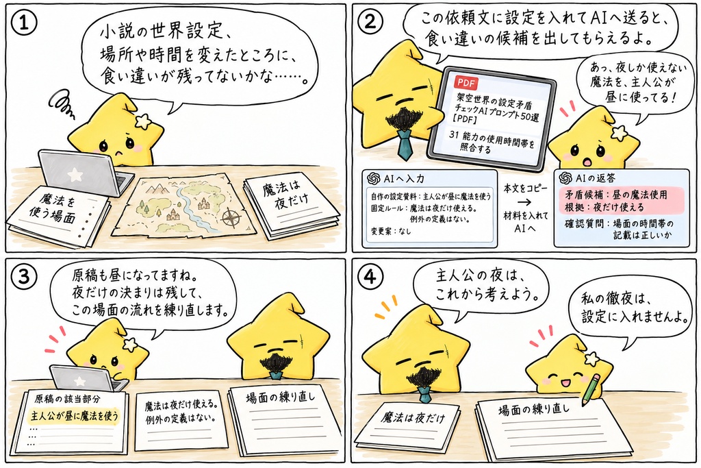 架空世界の設定矛盾チェック|地理・時系列・社会ルール・能力条件のAIプロンプト50選 PDF