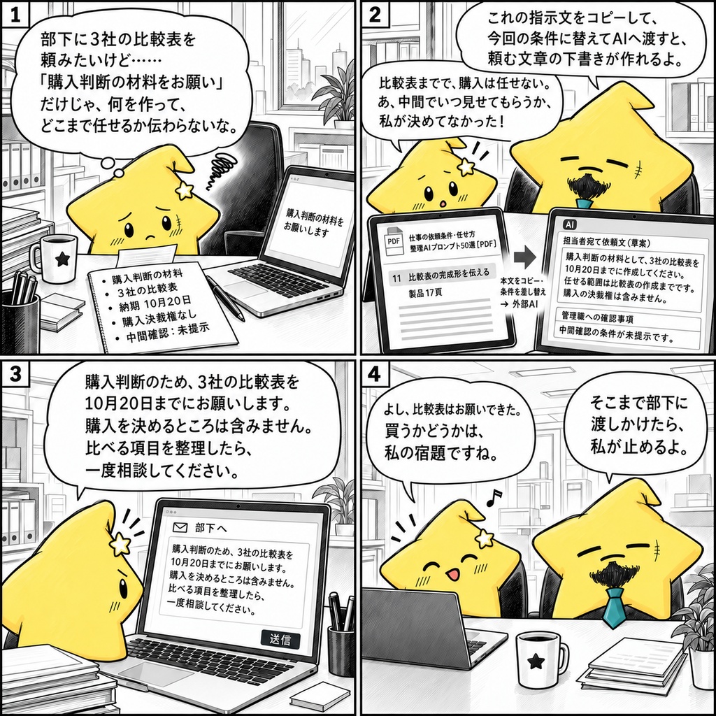 仕事の依頼文作成|目的・成果物・判断範囲・確認時点・依頼の修正 AIプロンプト50選 PDF