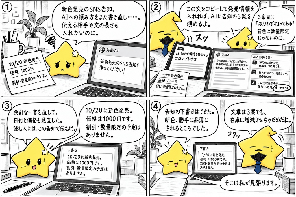 SNS投稿・返信の草案作成用AIプロンプト50選|告知文・紹介文・推敲 PDF