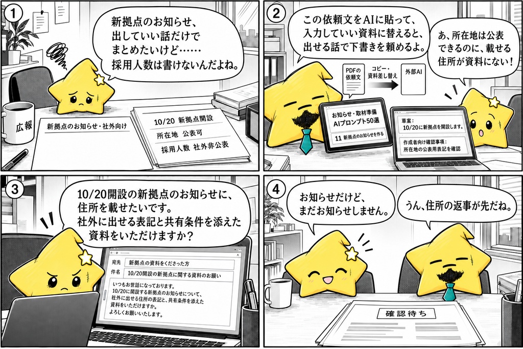 広報のお知らせ・取材準備AIプロンプト50選|お知らせ草案・想定問答・取材要点 PDF