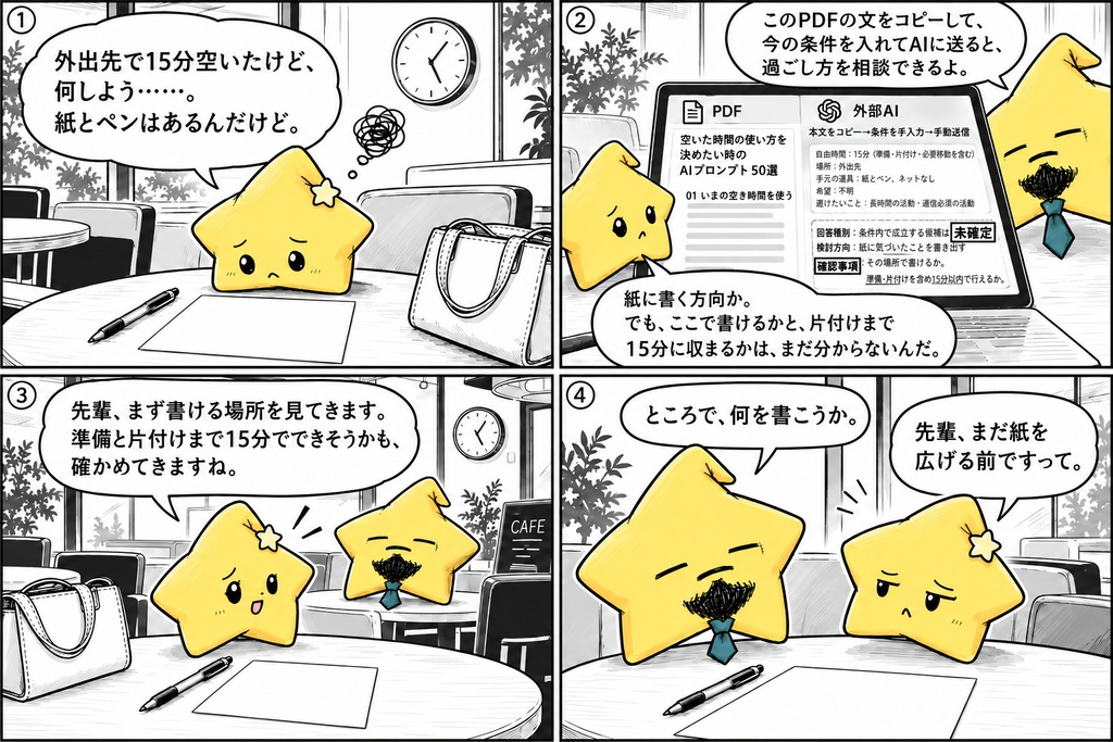 空き時間の使い方検討|残り時間・場所・手元の道具のAIプロンプト50選 PDF