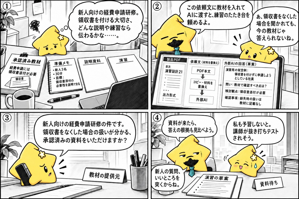 社内研修の草案作成AIプロンプト50選|研修構成・説明資料・演習案・理解確認問題と解答・感想整理と改善提案 PDF
