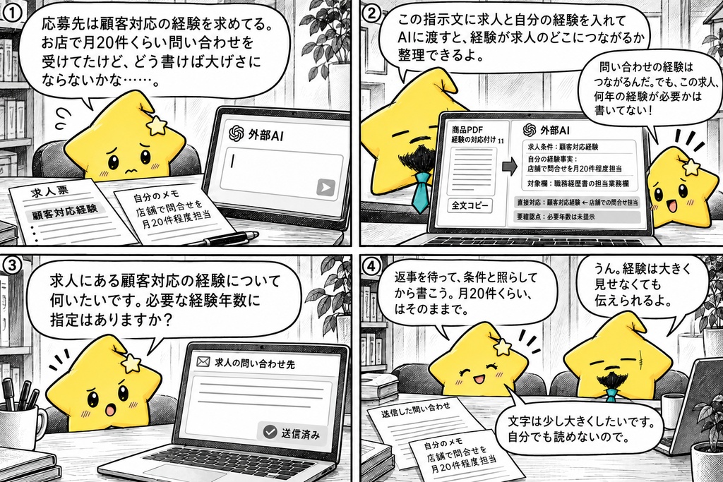 応募先に合わせた職務経歴整理のAIプロンプト50選|求人条件・経験の対応・応募欄の草案 PDF