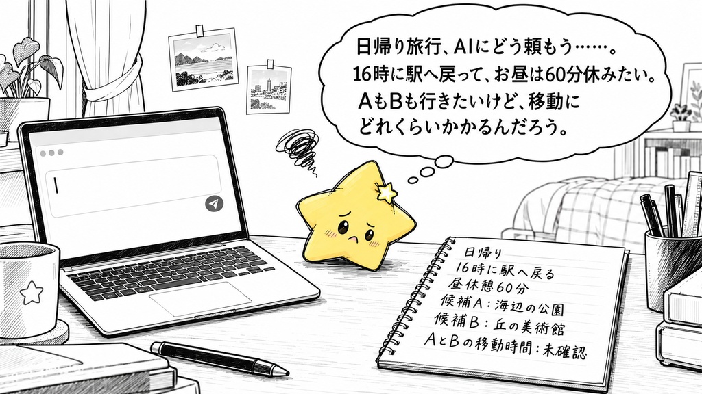 旅行日程の草案作成用AIプロンプト50選｜条件整理・1日の配分・移動の余裕・休憩・雨天代案 PDF