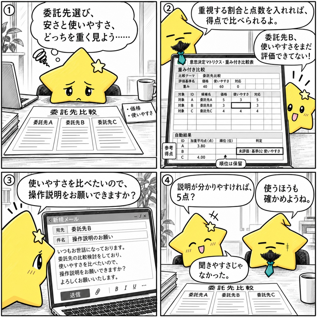 候補の重み付き比較|得点・順位 Excel