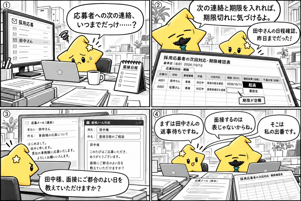 採用応募管理|次回対応・期限 Excel