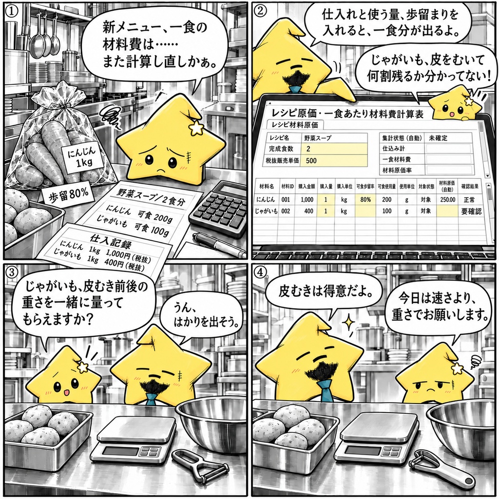 レシピ原価計算|一食材料費 Excel