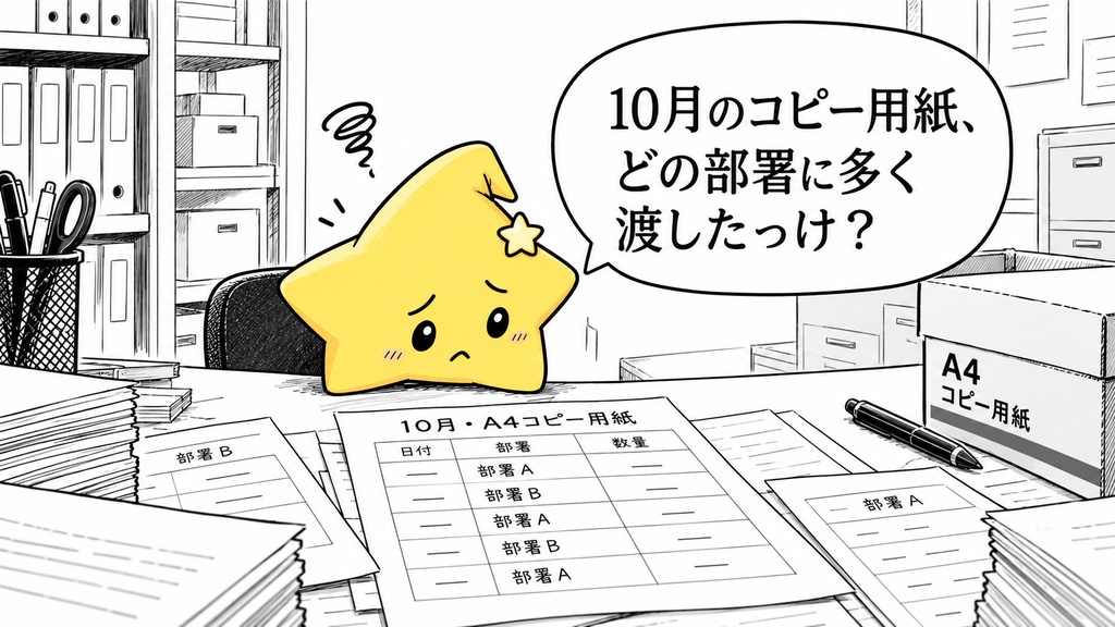 消耗品の払出集計｜部署別数量 Excel