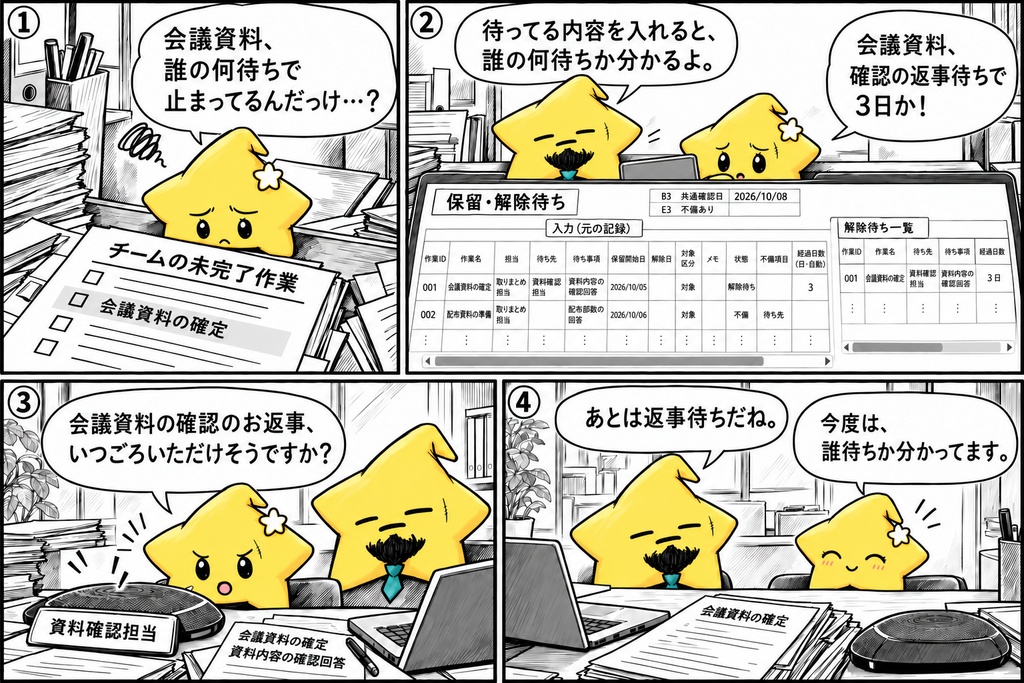 保留作業管理|待ち先・経過日数 Excel