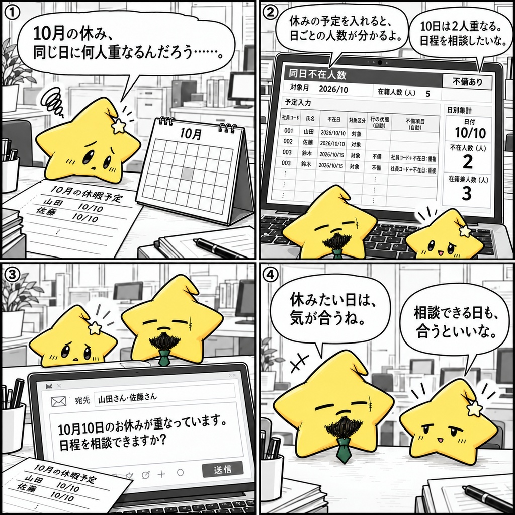 チーム休暇予定|日別不在人数 Excel