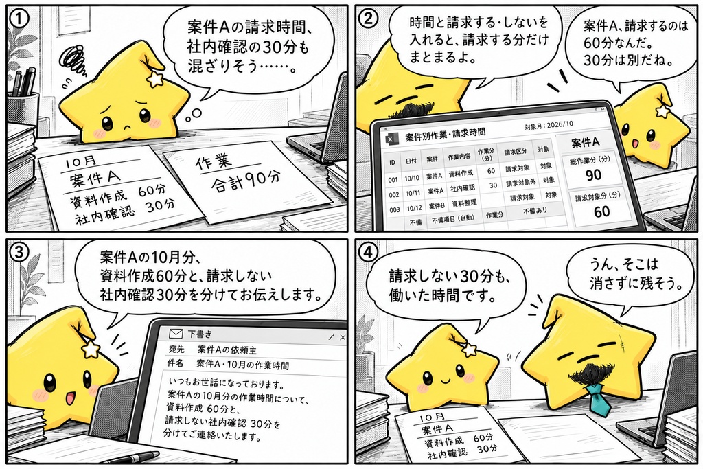 案件別時間集計|総作業・請求対象時間 Excel