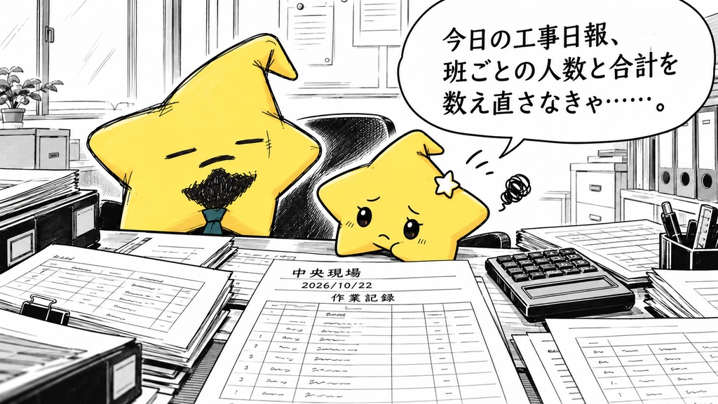 工事日報｜班別人数・延べ日計 Excel