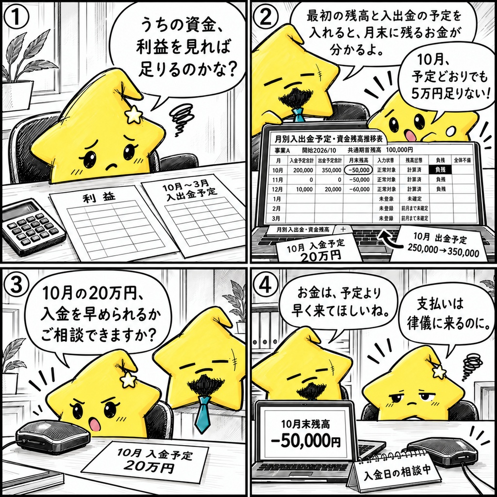 6か月の資金繰り確認|月末残高 Excel