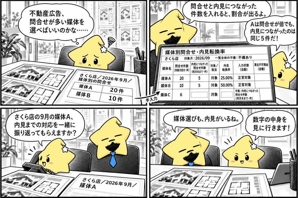 不動産広告比較|問合せ数・内見転換率 Excel