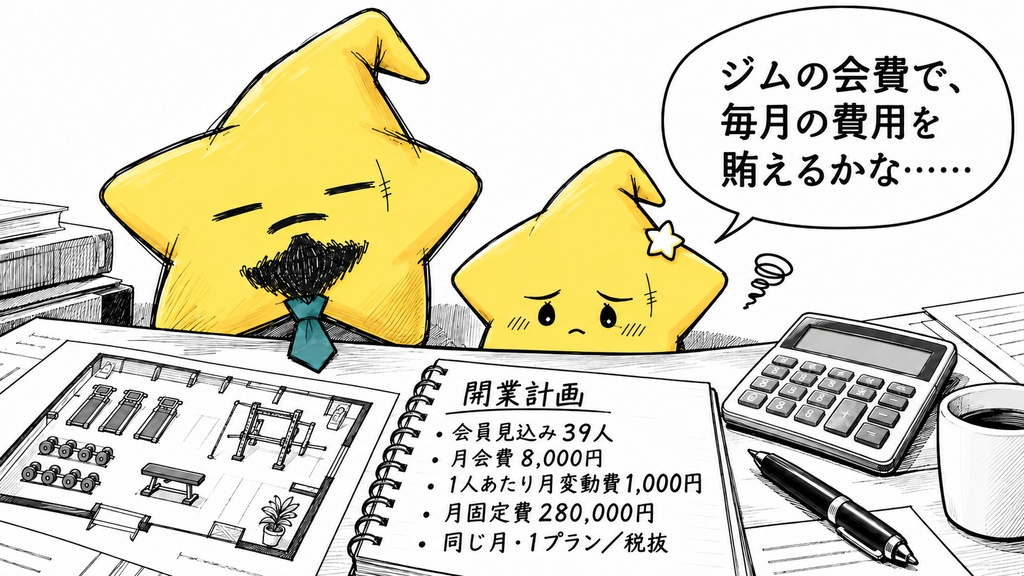 ジム収支試算｜月差額・会員数目安 Excel