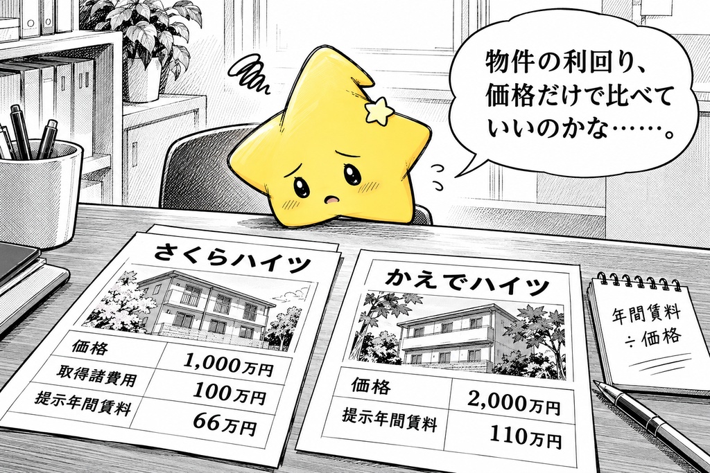 物件比較｜取得費・費用控除前表面収益率 Excel